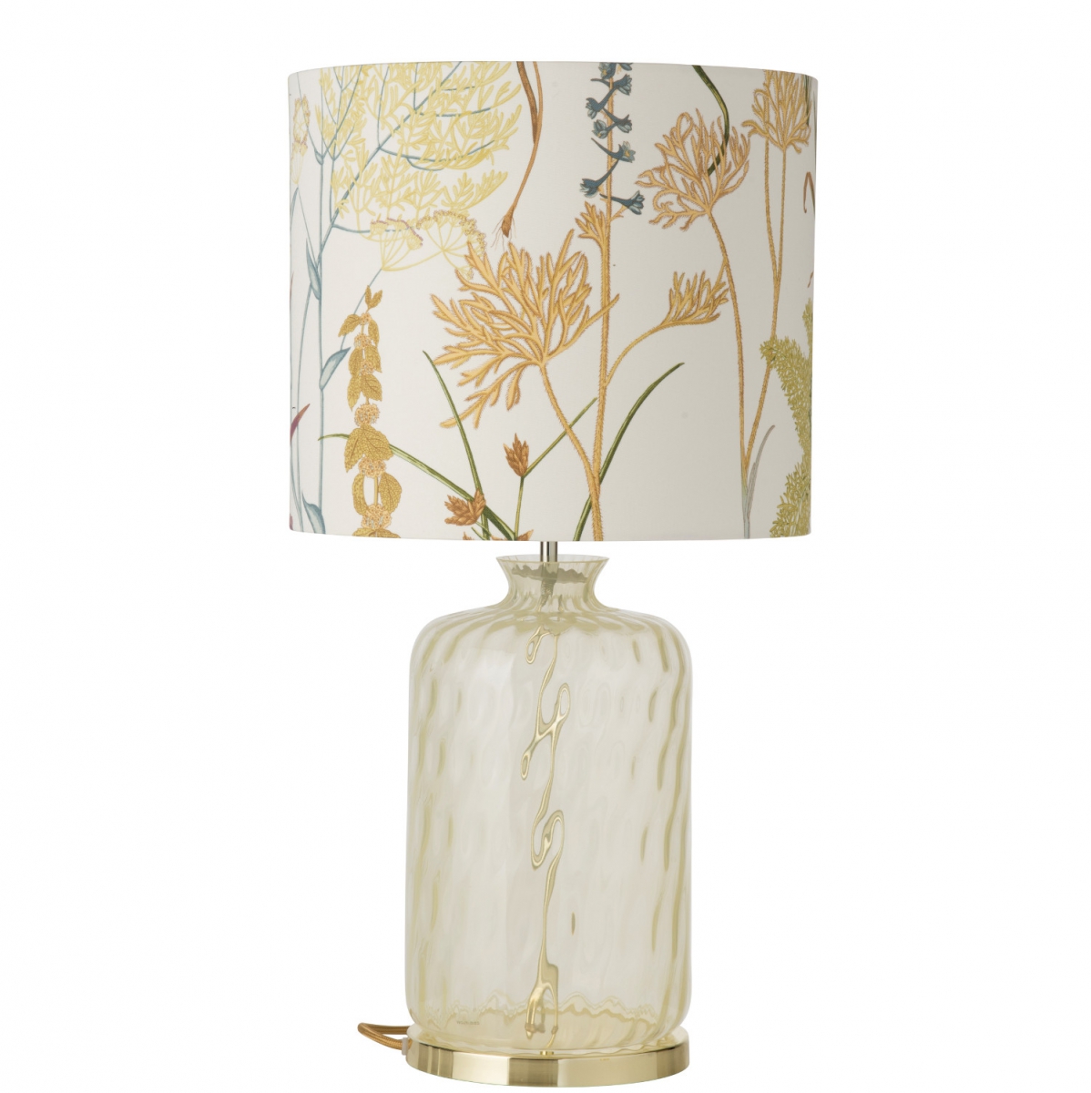 Stoffschirm Glas-Tischlampe mit floralem