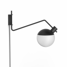 Schwenkbare Wandlampe in Schwarz mit weißem Schirm, Installation mit Kabel