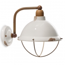 INDUSTRIAL Fabriklampe mit Gitterschirm, Keramik weiß