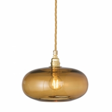 Vintage-Lampe mit cognacfarbenem Glas an Gold-Aufhängung