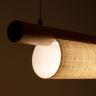 Moderne Holz-Balkenlampe mit Leinenschirm
