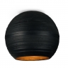 Kugelförmige Deckenleuchte in schwarzbrauner Keramik außen, innen Orange, D: 14cm