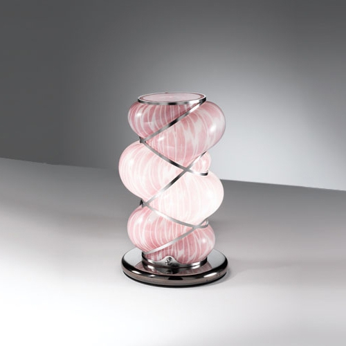 Kleine Nachttischleuchte mit Glaszylinder aus rosafarbenem Muranoglas