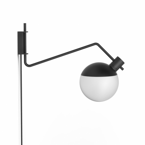 Schwenkbare Wandlampe in Schwarz mit weiem Schirm, Installation mit Kabel