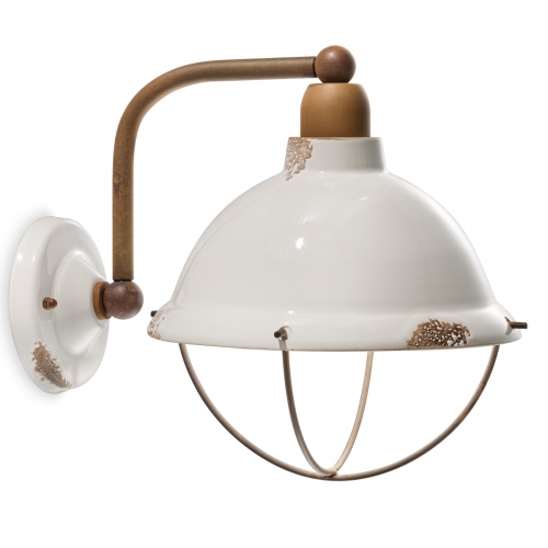 INDUSTRIAL Fabriklampe mit Gitterschirm, Keramik wei