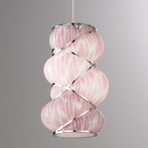 Design-Pendelleuchte mit rosa-gemustertem Muranoglasschirm