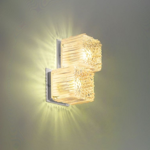 Zweiflammige Wandleuchte in transparentem Amber-Glas