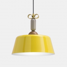 Design-Hngelampe mit Schirm in Gelb und Schleife in Messing