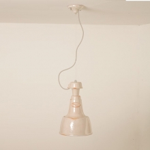 Vintage-Hngelampe in cremewei glasierter Keramik