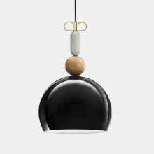 Design-Hngelampe mit Schirm in Schwarz und Schleife in Messing