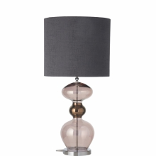 Achatglas-Tischlampe mit Silbersockel, bestckt mit flachem Schirm in der Farbe Anthrazit