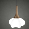 Holz-Hngelampe mit weiem Kunststoff-Schirm