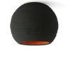 Kugelfrmige Deckenleuchte in schwarzbrauner Keramik auen, innen Orange, D: 14cm