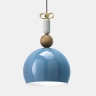 Design-Hngelampe mit Schirm in Himmelblau und Schleife in Messing
