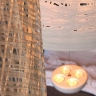 Detail: die verschiedenen Faser-Farben und der Kerzenhalter fr vier Teelichter